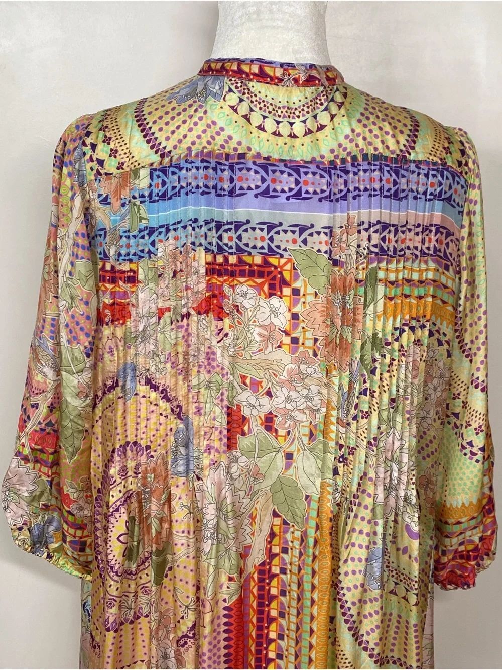 Johnny Was Garden Mosaic Tile Britta Floral Silk Midi-Dress size S - Picture 12 of 15